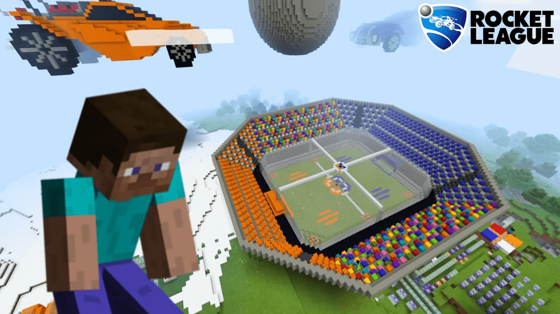 Minecraft Meets Rocket League: Player Constructs Spectacular Football Arena in Virtual Collaboration! - Image 1