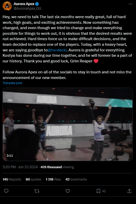 Hardecki Departs Aurora Apex Roster in Surprise Move - Image 3