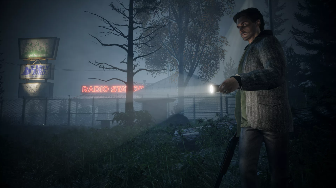 Alan Wake with a flashlight