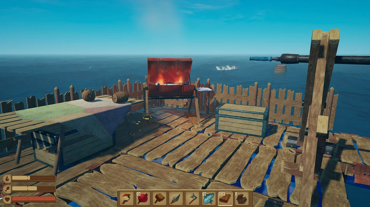 Raft barbecue on the seashore