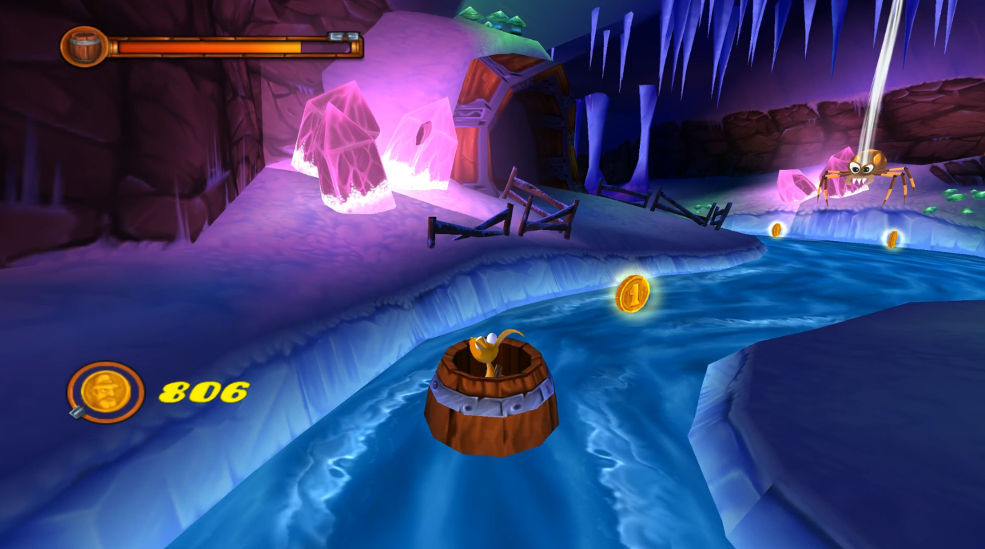 KAO the Kangaroo Round 2 character in a barrel and coins