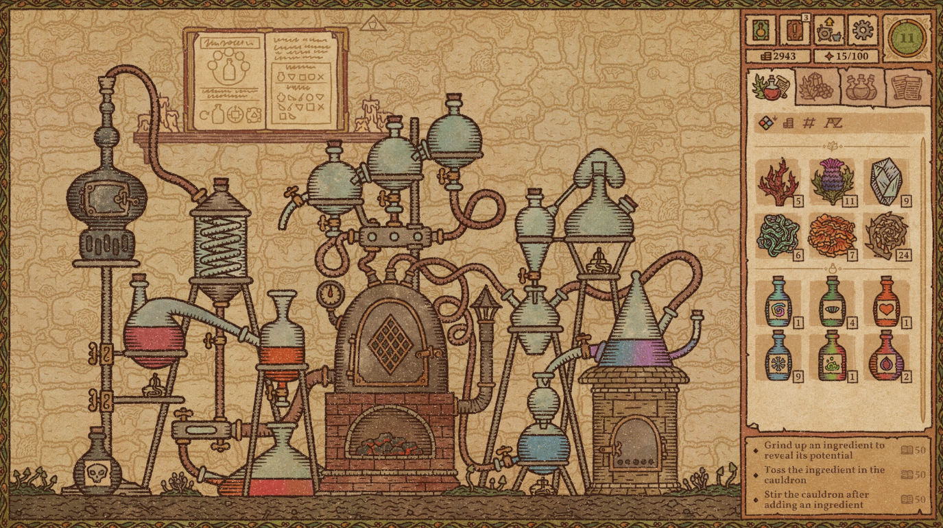 Potion Craft Alchemist Simulator many flasks