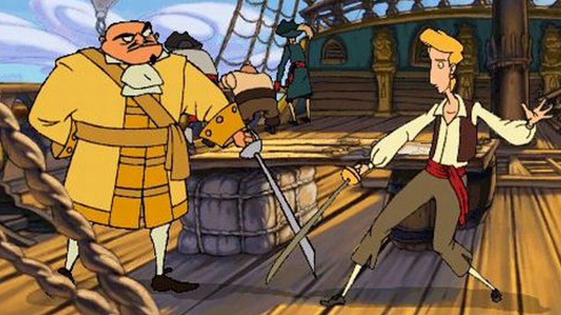 The Curse of Monkey Island on a boat