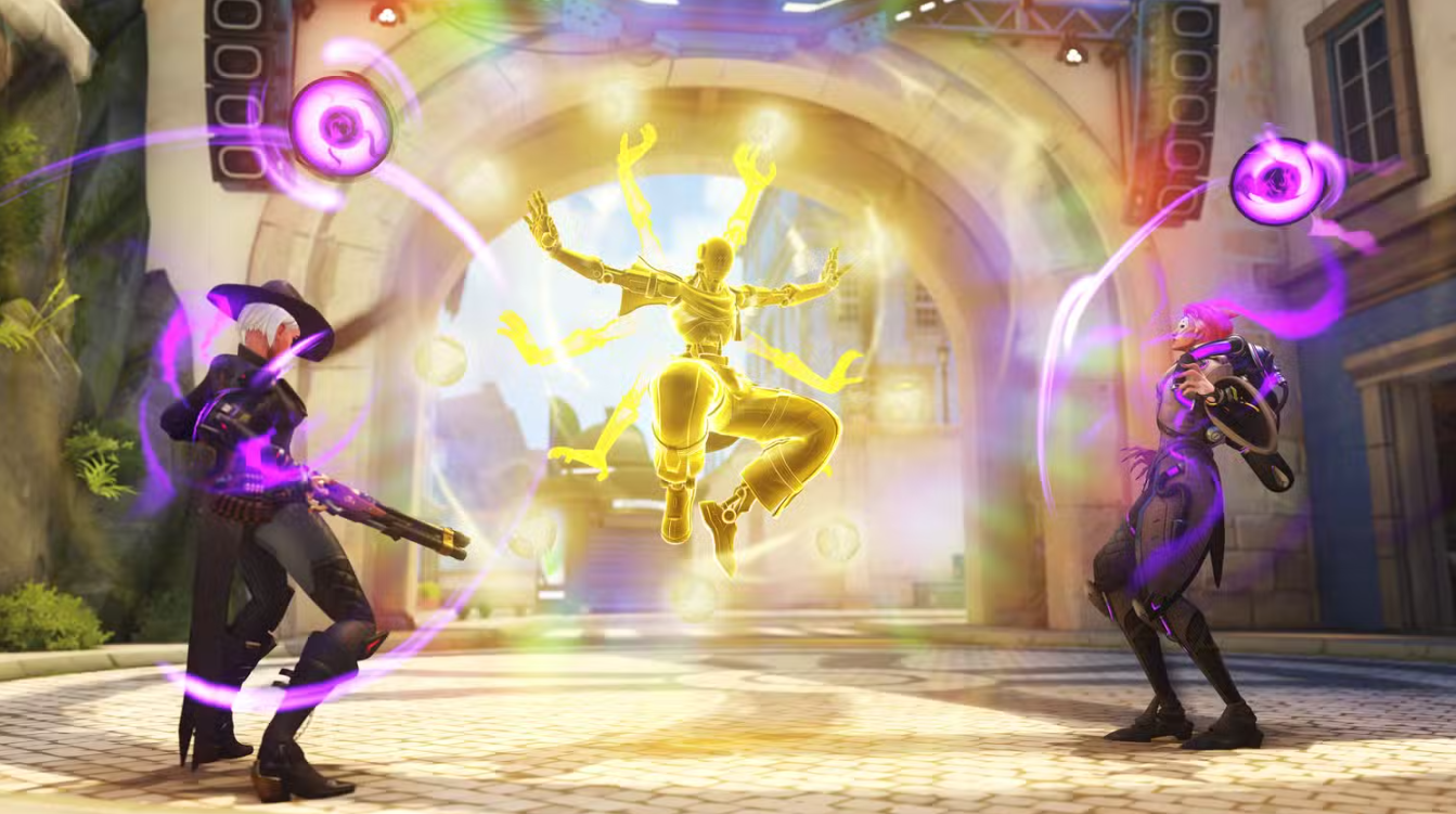 Overwatch 2 new season gameplay showing hero abilities and team battles