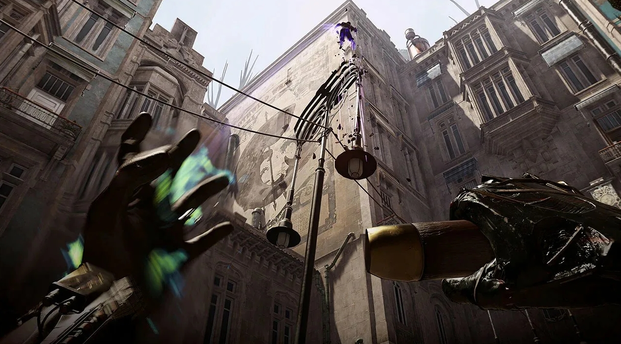 First-person view using supernatural powers in a narrow city street