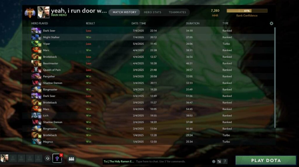MMR system in Dota 2 in the menu