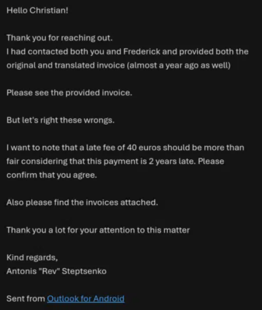 Small late payment fee Rev