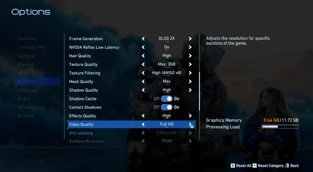 Pragmata settings performance menu