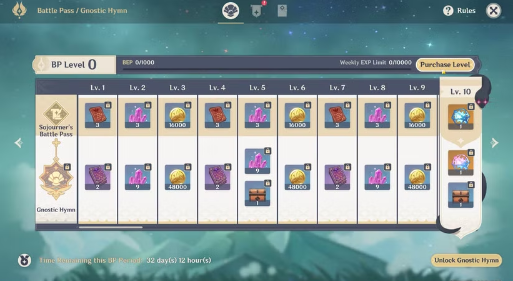 Genshin battle pass screen overview