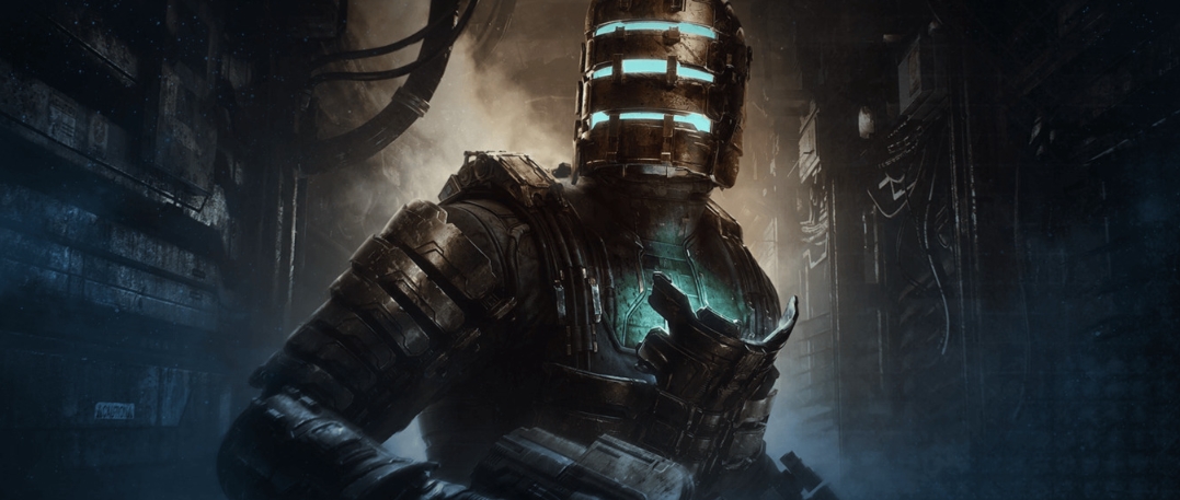 Isaac Clarke standing in a dark sci-fi corridor in Dead Space
