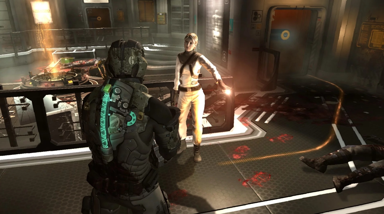 Isaac Clarke exploring the USG Ishimura spaceship in Dead Space
