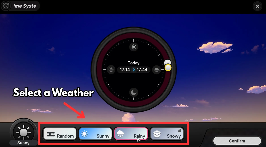 Weather settings interface