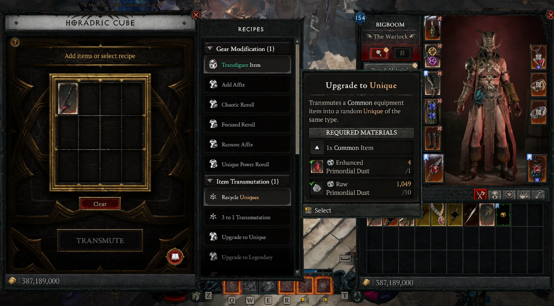 Horadric Cube crafting sword