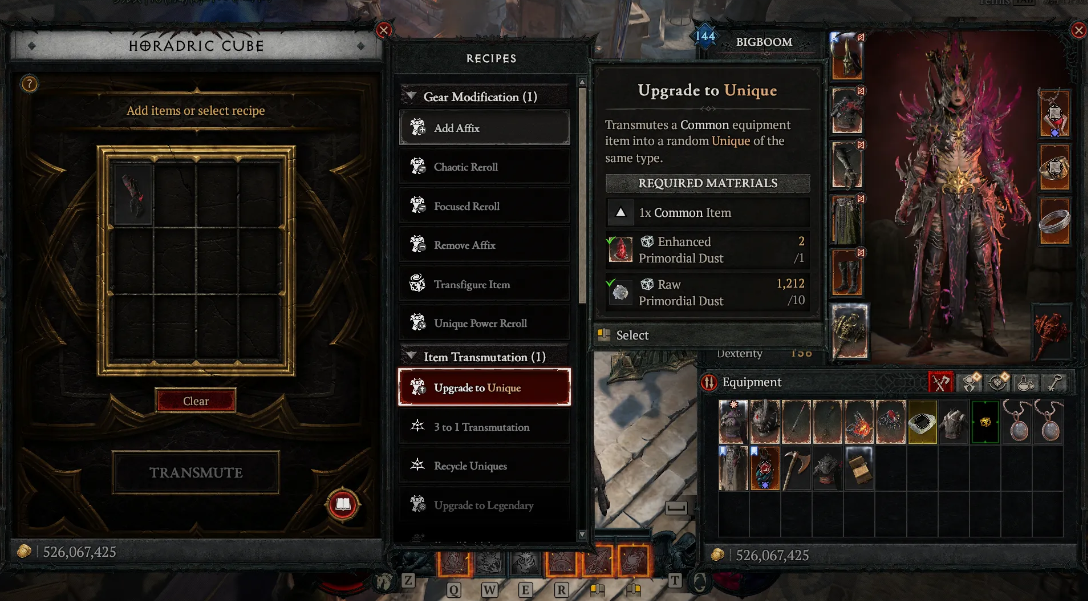 Horadric Cube crafting Diablo 4