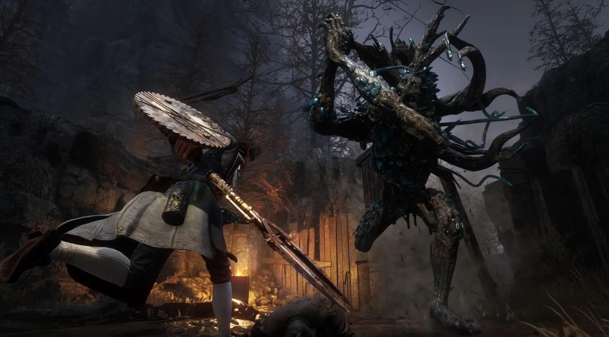 combat scene from Lies of P with Pinocchio fighting enemies