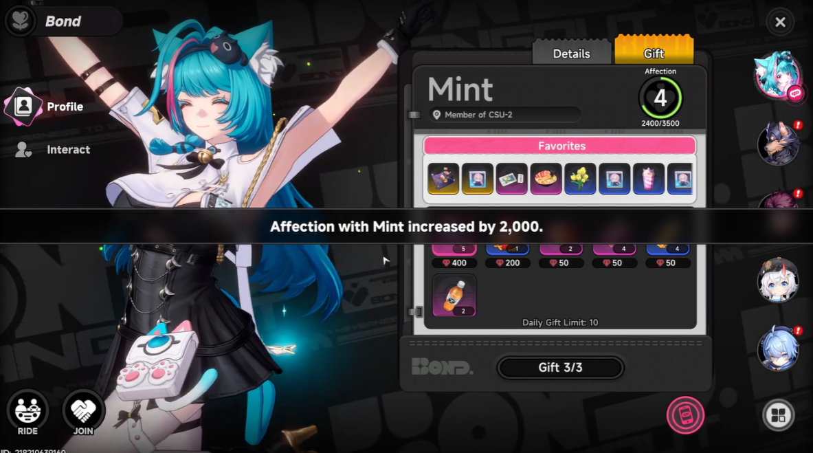 NTE affection progression system