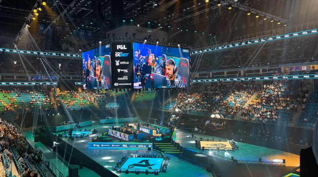 PGL Astana 2026 arena during Team Spirit vs Falcons grand final — major CS2 tournament in Kazakhstan
