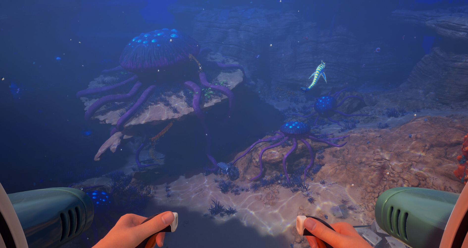 deep ocean biome with glowing alien jellyfish in Subnautica 2