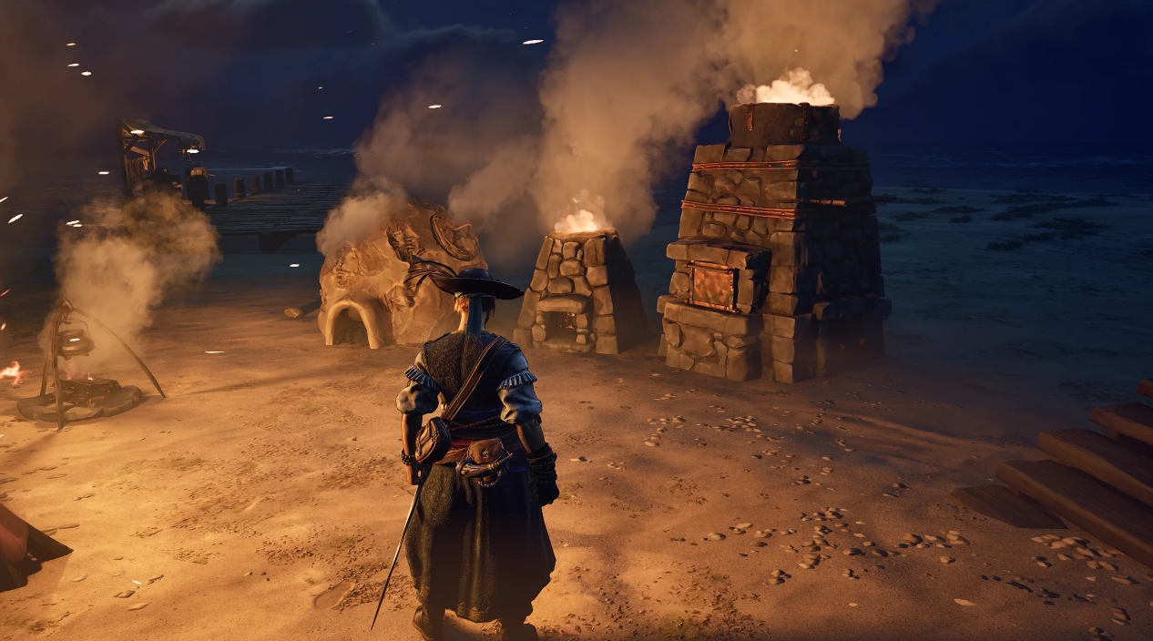 player standing near smelters and furnaces in the Windrose swamp biome