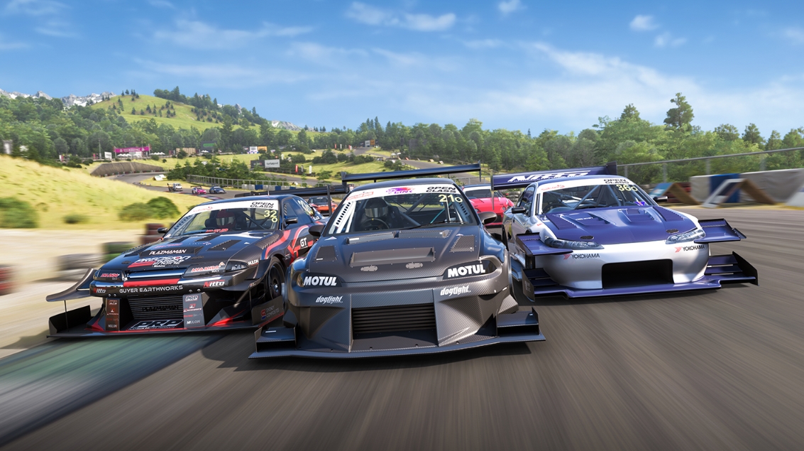 custom drift cars battling side by side during a race in Forza Horizon 6