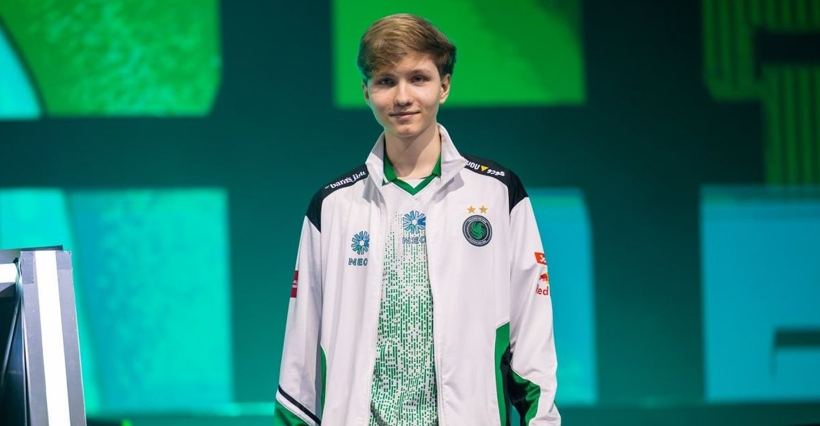m0nesy on stage at PGL Astana 2026 — Team Falcons player before the CS2 final against Team Spirit