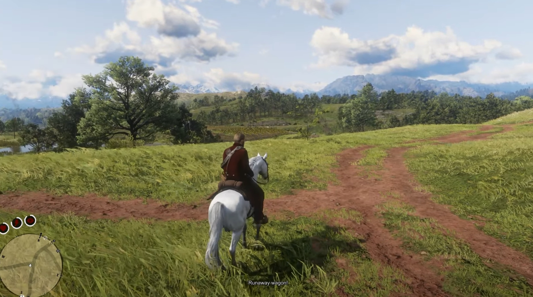 Arthur Morgan encounters the Runaway Wagon random event in Red Dead Redemption 2 using the Random Events Mod