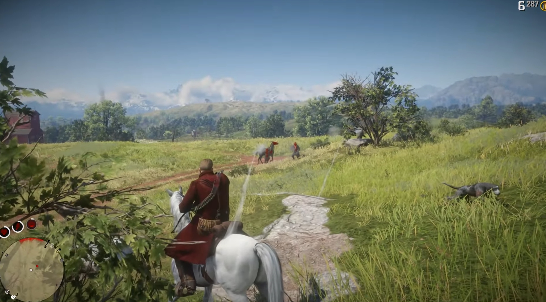 Arthur Morgan fights off bounty hunters during a random encounter added by the Random Events Mod for Red Dead Redemption 2