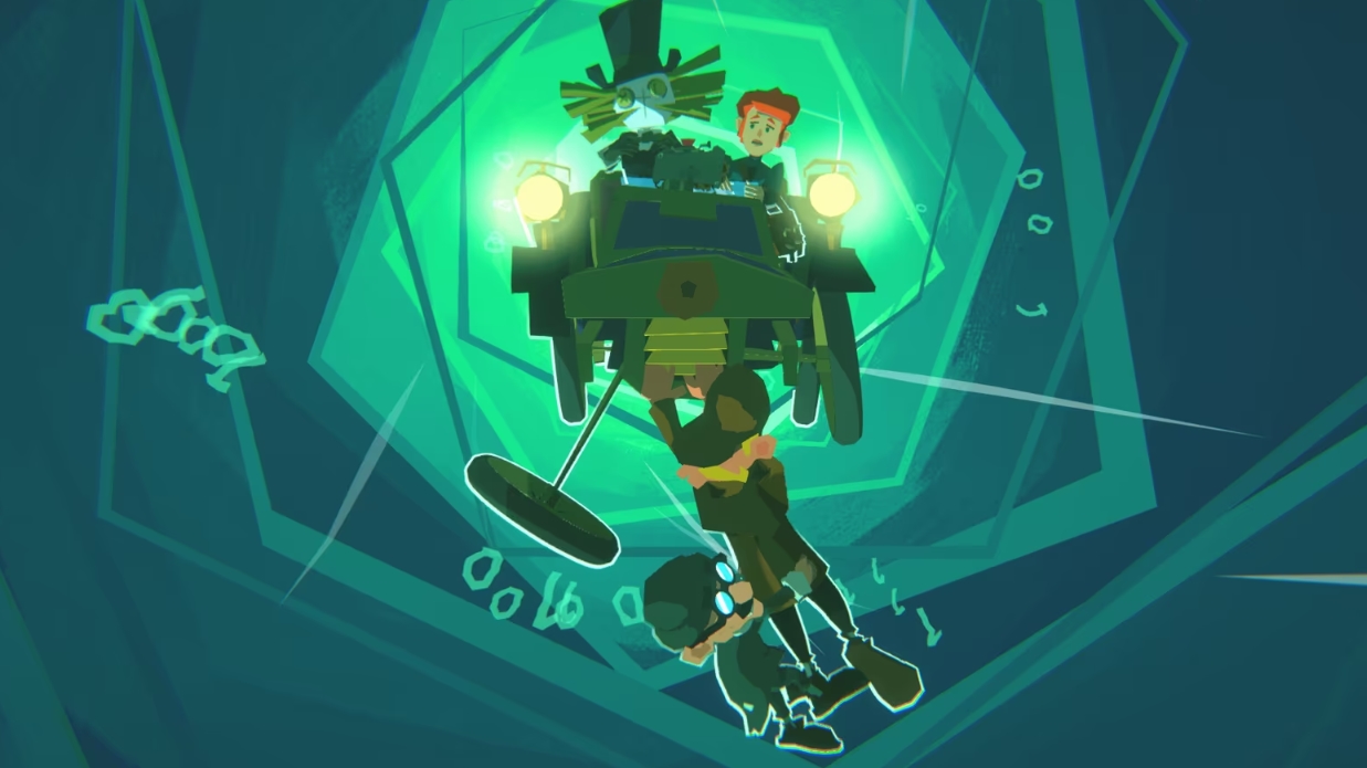 Holmes and Watson travel through a time portal in Crushed in Time using unique mechanics that connect different game worlds