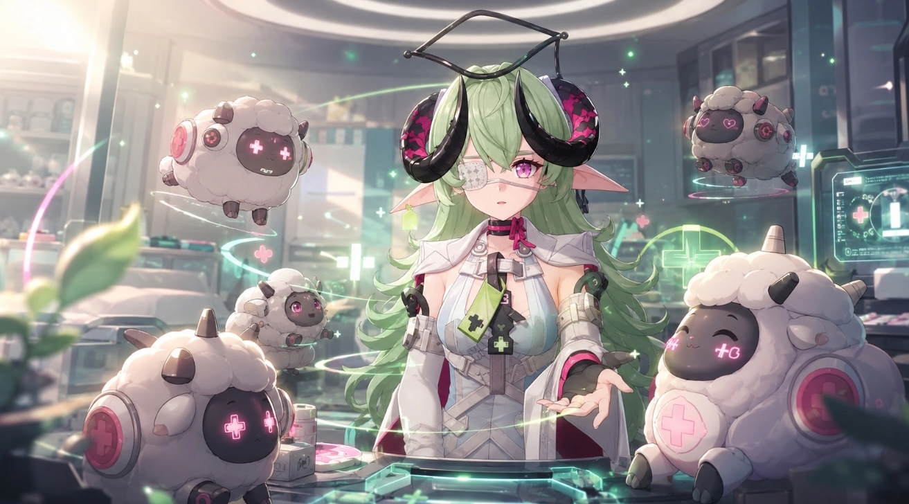 Iroi summons her mechanical sheep companions in Neverness to Everness as the new support character arriving with Version 1.2 and 999 Nights