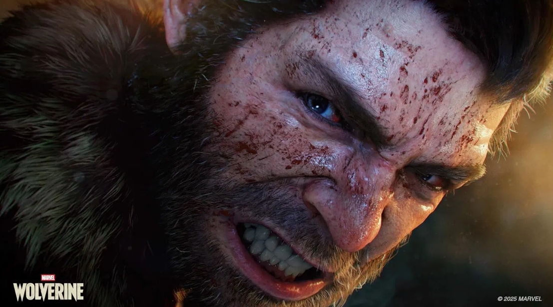 Logan prepares for battle with a bloodied face in Marvel's Wolverine, the upcoming story-driven action game for PS5