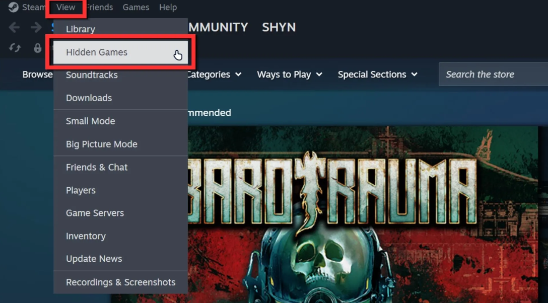 Steam Hidden Games Menu