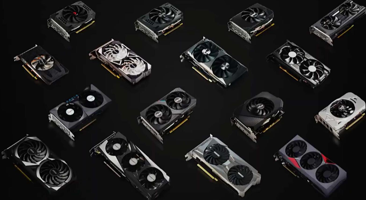 Assorted graphics cards from various manufacturers on black background — DRAM shortage for AI data centers hits the GPU market
