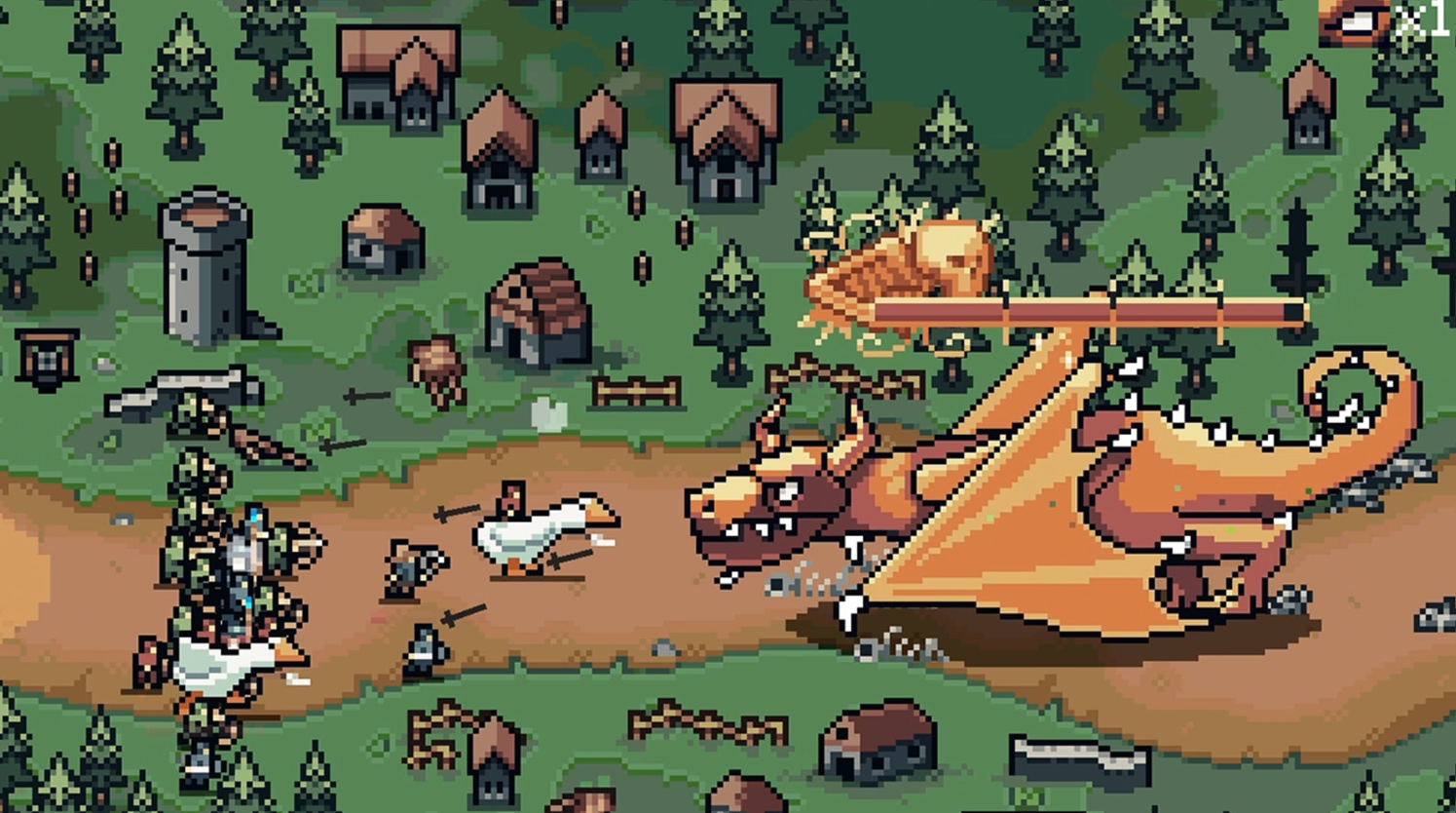 Dragon attacks enemy forces during a kingdom siege in The King is Watching