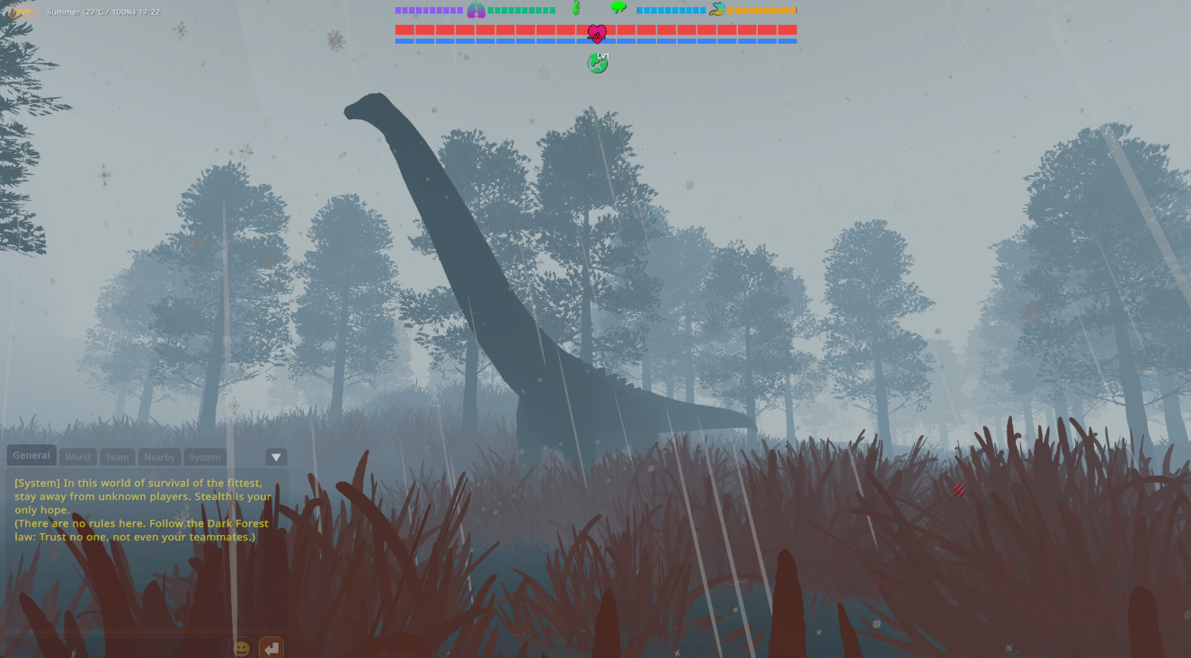 Massive sauropod exploring a snowy forest in Mesozoic Dawn