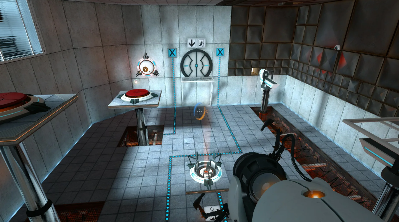 Portal 2 &mdash; test chamber with portals and buttons, the game where Chet Faliszek helped write GLaDOS's signature humor