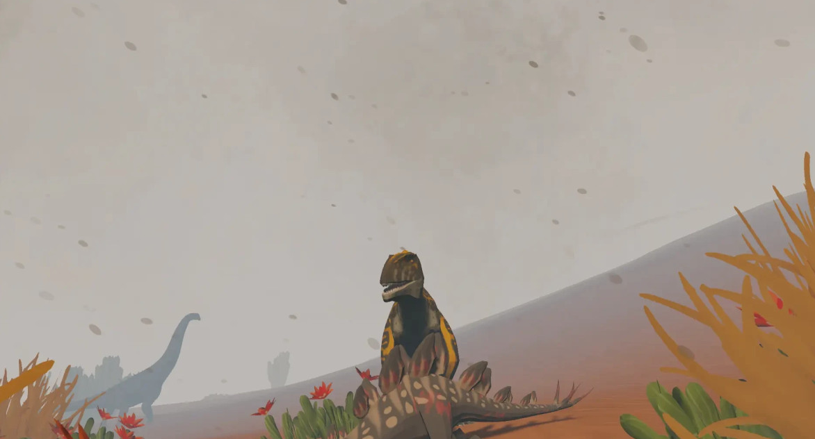 Predatory dinosaur watching its prey in the world of Mesozoic Dawn