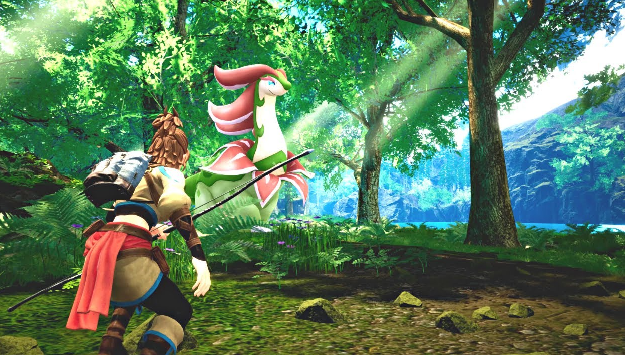 Palworld &mdash; character with a spear encountering a Pal in the forest, the original game reached version 1.0 in July 2026
