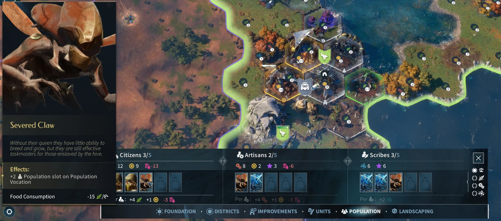The Severed Claws settlement interface in the developer's preview.